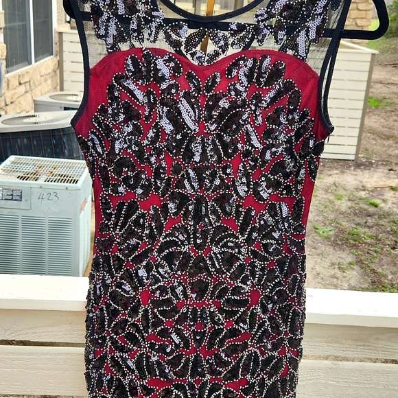 1920s Flapper Style Beaded Maxi Dress Black & Burgandy Prom Gatsby Dress size 4 - Picture 11 of 17